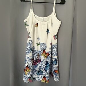 White Butterfly Print Slip Dress